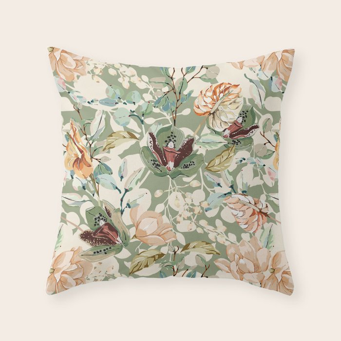Lush colorful exotic garden B Throw Pillow Gallery Image 6