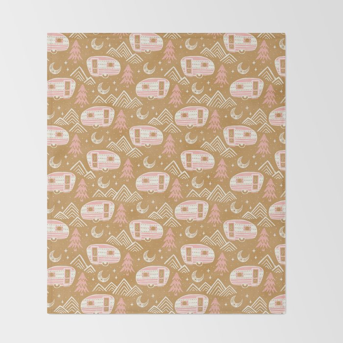 Little Camper - pink and gold Throw Blanket Gallery Image 2