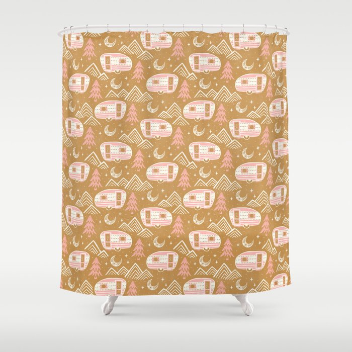 Little Camper - pink and gold Shower Curtain Gallery Image 1