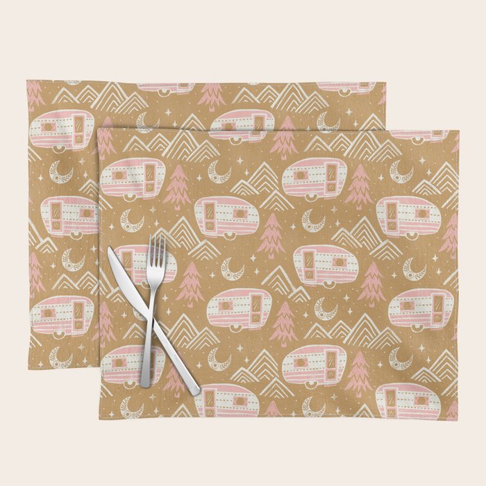 Little Camper - pink and gold Placemat Gallery Image 1