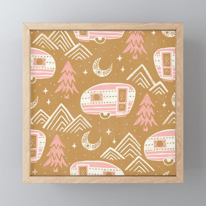 Little Camper - pink and gold Mini Art Print Gallery Image 1