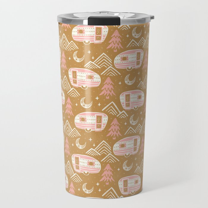 Little Camper - pink and gold Travel Mug Gallery Image 1