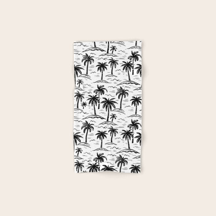 Black and white palm tree beach doodle pattern Bath Towel Gallery Image 1