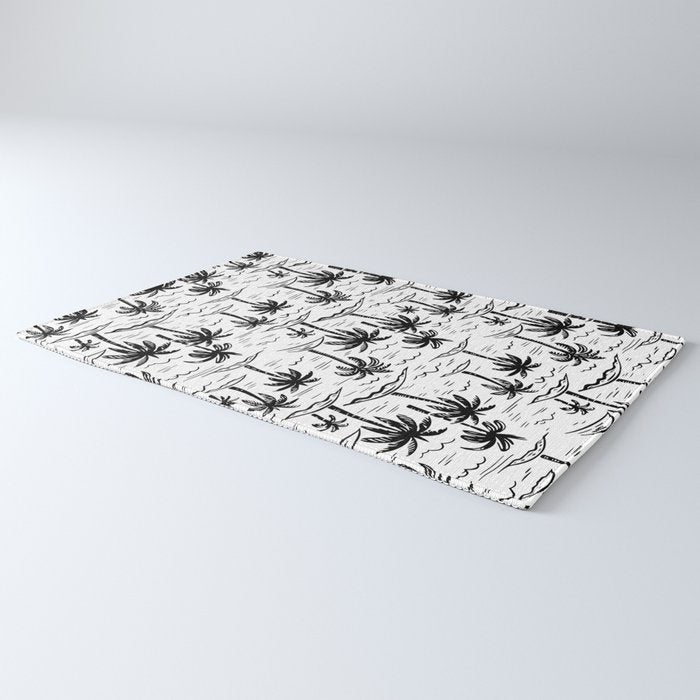 Black and white palm tree beach doodle pattern Rug Gallery Image 3