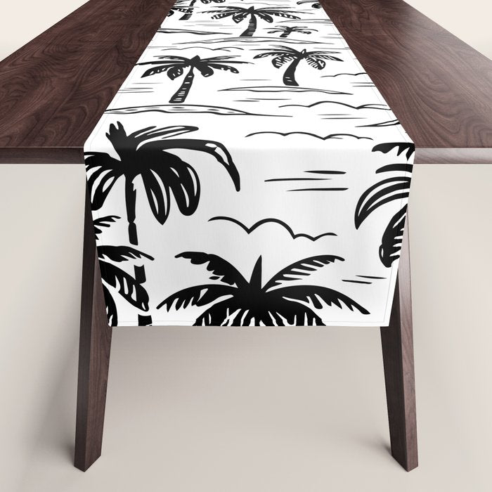 Black and white palm tree beach doodle pattern Table Runner Gallery Image 1