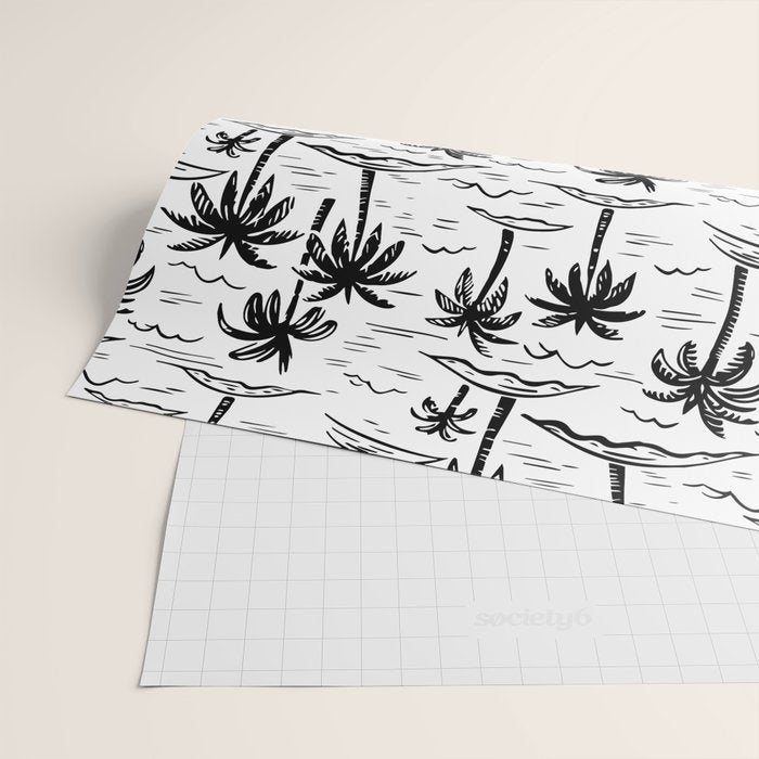 Black and white palm tree beach doodle pattern Wrapping Paper Gallery Image 2