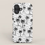Black and white palm tree beach doodle pattern iPhone Case Gallery Image 1