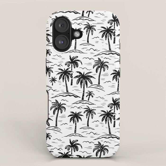 Black and white palm tree beach doodle pattern iPhone Case Gallery Image 1