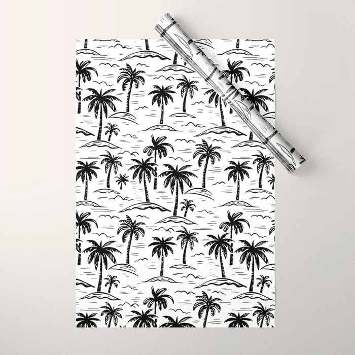 Black and white palm tree beach doodle pattern Wrapping Paper Gallery Image 1