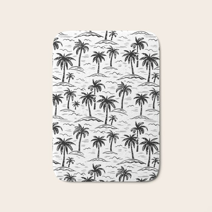 Black and white palm tree beach doodle pattern Bath Mat Gallery Image 1
