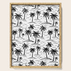 Black and white palm tree beach doodle pattern Serving Tray Gallery Image 1