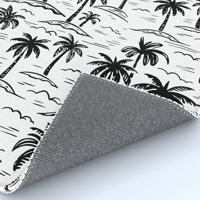 Black and white palm tree beach doodle pattern Rug Gallery Image 4