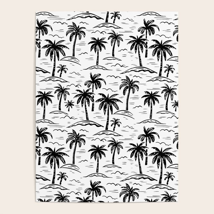 Black and white palm tree beach doodle pattern Poster Gallery Image 4