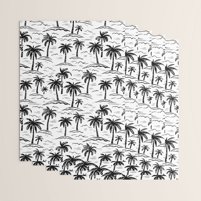 Black and white palm tree beach doodle pattern Wrapping Paper Gallery Image 3