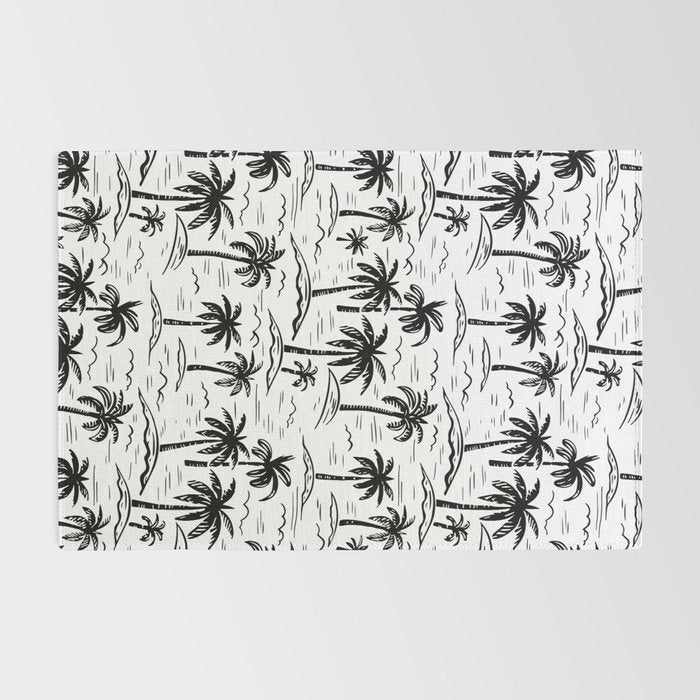 Black and white palm tree beach doodle pattern Rug Gallery Image 2