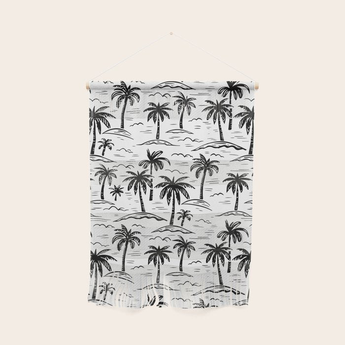 Black and white palm tree beach doodle pattern Wall Hanging Gallery Image 1