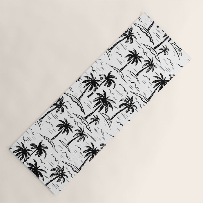 Black and white palm tree beach doodle pattern Yoga Mat Gallery Image 1