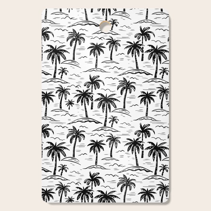 Black and white palm tree beach doodle pattern Cutting Board Gallery Image 1
