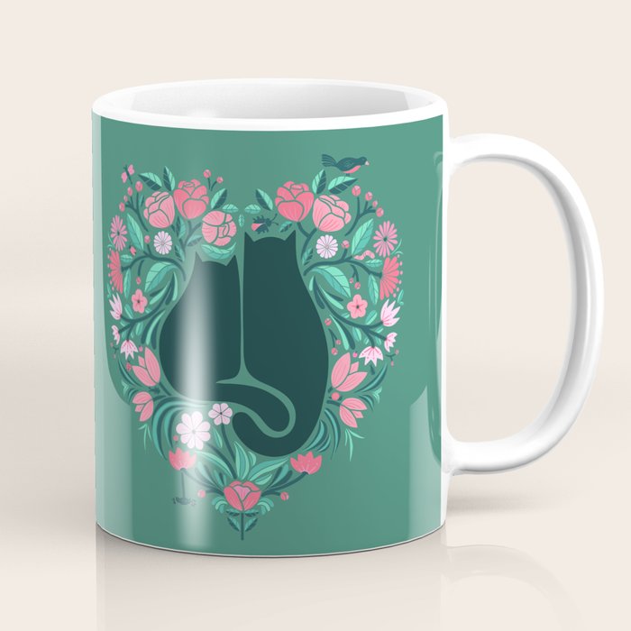 I Heart Cats and Flowers (in Green) Coffee Mug Gallery Image 1