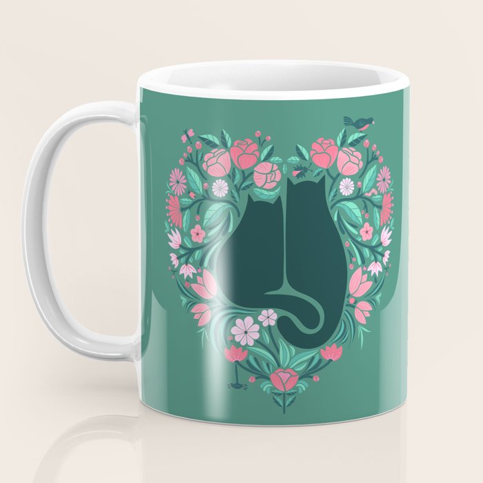 I Heart Cats and Flowers (in Green) Coffee Mug Gallery Image 3