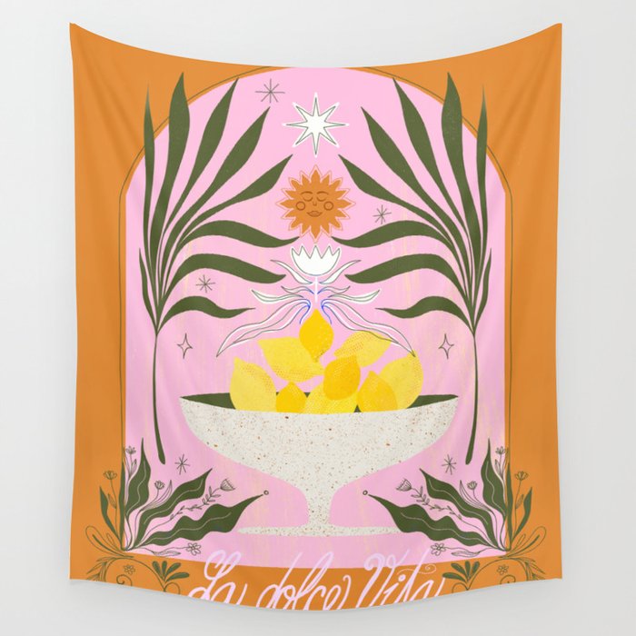 Mediterranean Lemon Florals - La Dolce Vita Wall Tapestry Gallery Image 4