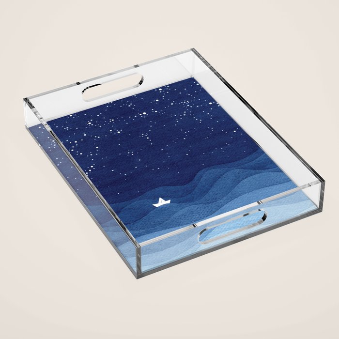 blue ocean waves, sailboat ocean stars Acrylic Tray Gallery Image 1