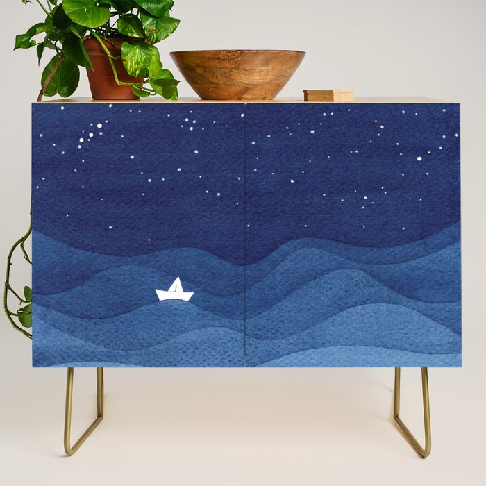 blue ocean waves, sailboat ocean stars Credenza Gallery Image 1