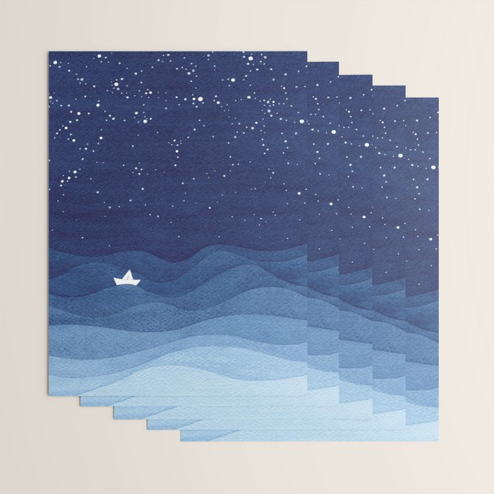 blue ocean waves, sailboat ocean stars Wrapping Paper Gallery Image 3