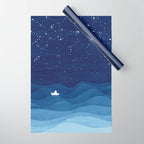 blue ocean waves, sailboat ocean stars Wrapping Paper Gallery Image 1