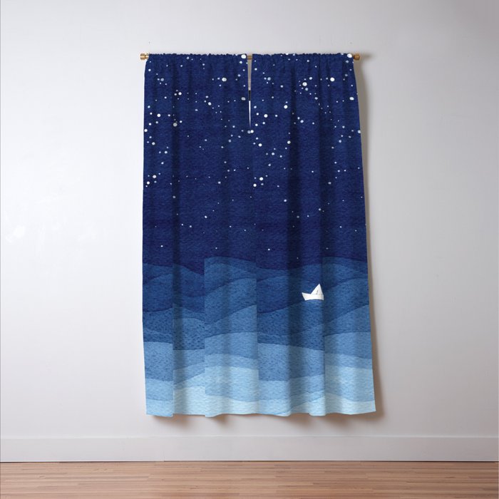 blue ocean waves, sailboat ocean stars Window Curtain Gallery Image 3