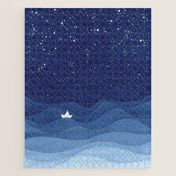 blue ocean waves, sailboat ocean stars Jigsaw Puzzle Gallery Image 1