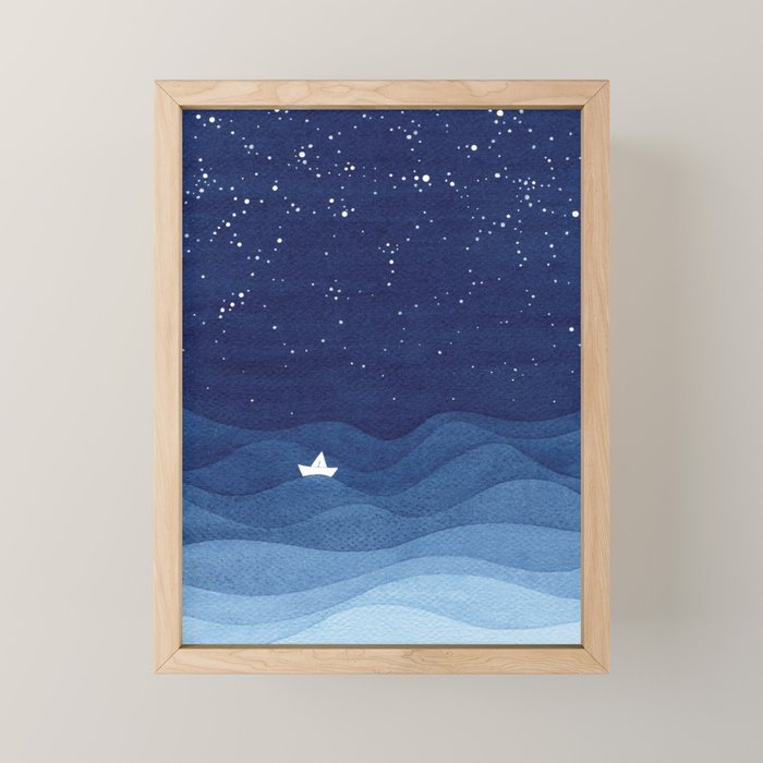 blue ocean waves, sailboat ocean stars Mini Art Print Gallery Image 1