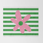 Joyful Flower and Stripes Pop Floral Pink Green White Throw Blanket Gallery Image 2