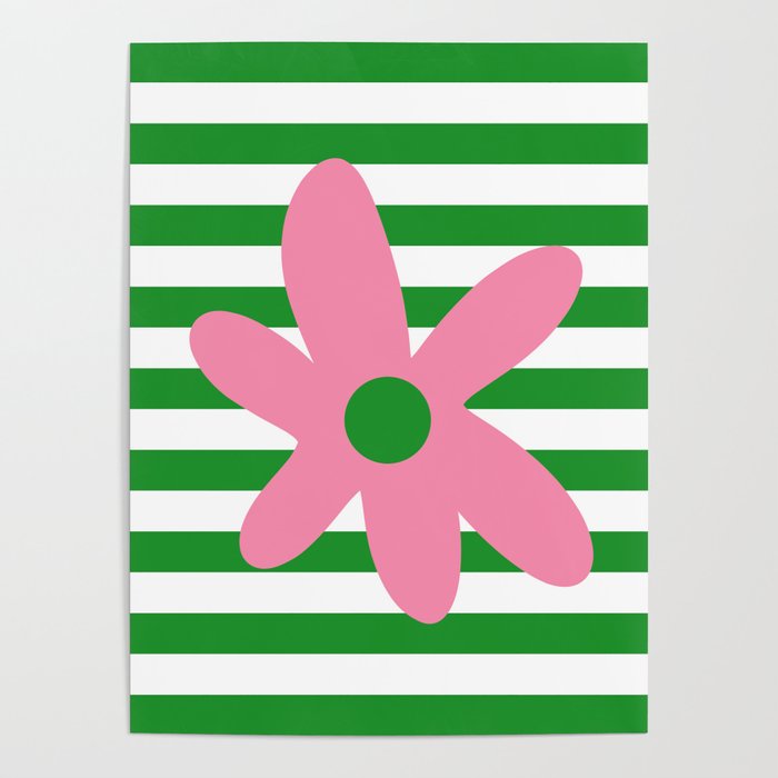 Joyful Flower and Stripes Pop Floral Pink Green White Poster Gallery Image 1
