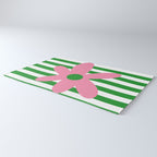 Joyful Flower and Stripes Pop Floral Pink Green White Rug Gallery Image 3