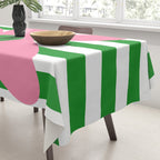 Joyful Flower and Stripes Pop Floral Pink Green White Tablecloth Gallery Image 3