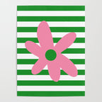Joyful Flower and Stripes Pop Floral Pink Green White Poster Gallery Image 4