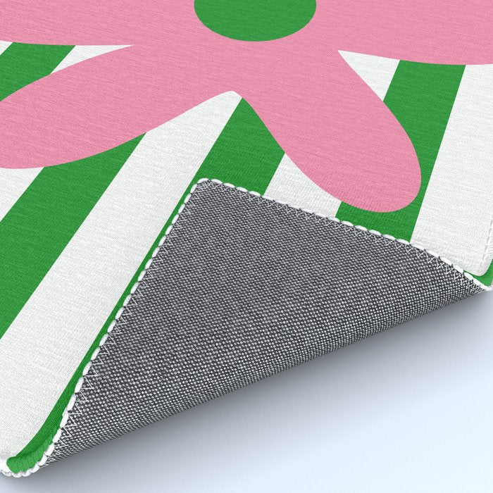 Joyful Flower and Stripes Pop Floral Pink Green White Rug Gallery Image 4