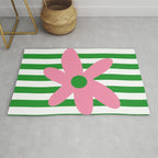Joyful Flower and Stripes Pop Floral Pink Green White Rug Gallery Image 1