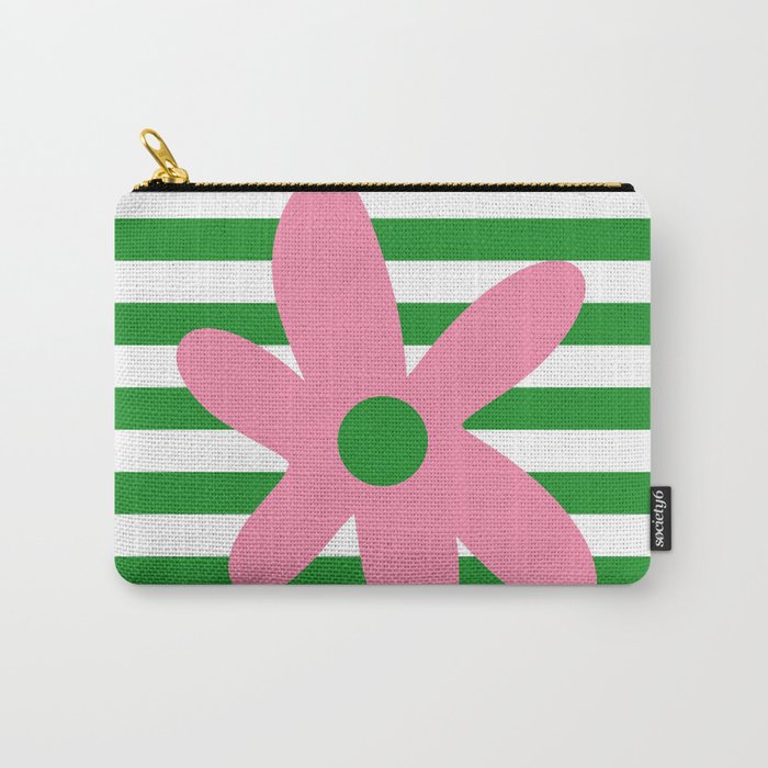 Joyful Flower and Stripes Pop Floral Pink Green White Carry All Pouch Gallery Image 1