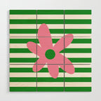 Joyful Flower and Stripes Pop Floral Pink Green White Wood Wall Art Gallery Image 1