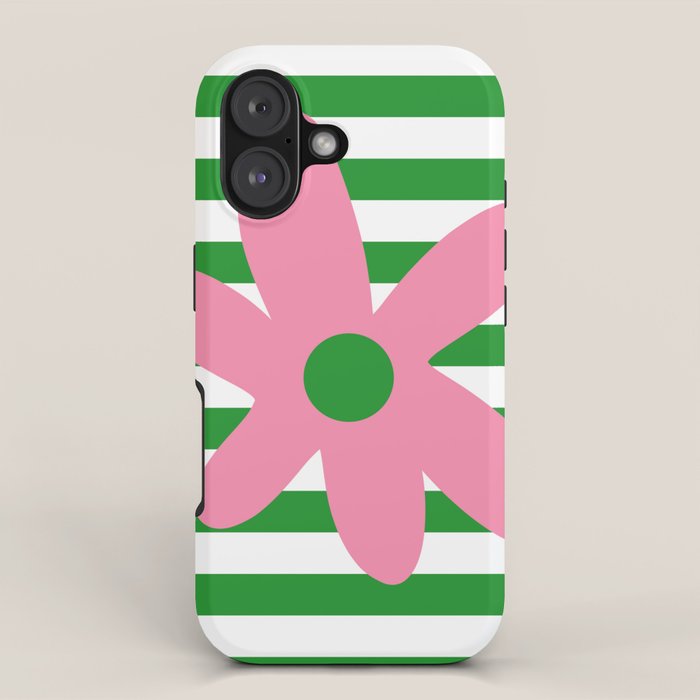 Joyful Flower and Stripes Pop Floral Pink Green White iPhone Case Gallery Image 1