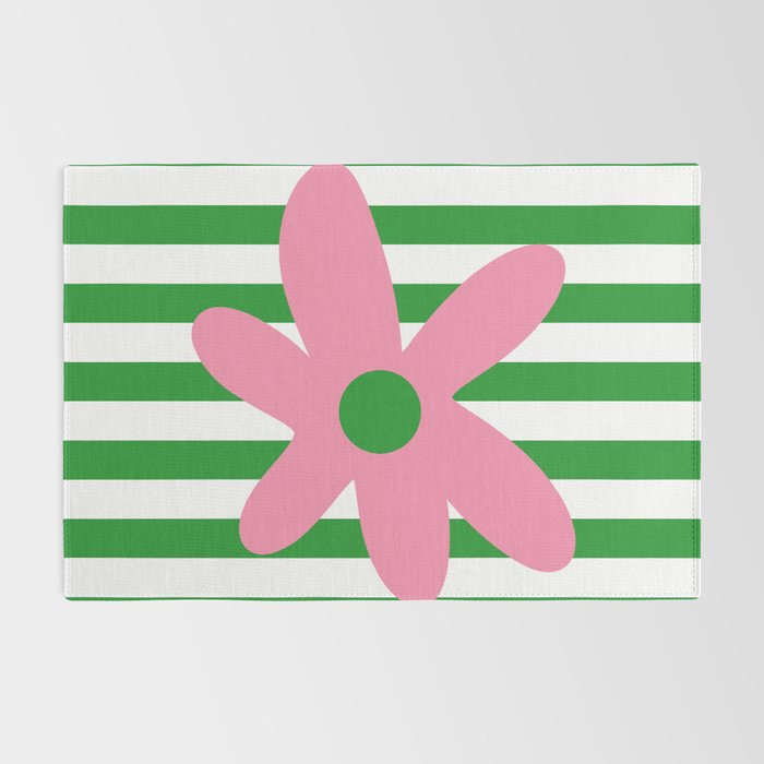 Joyful Flower and Stripes Pop Floral Pink Green White Rug Gallery Image 2