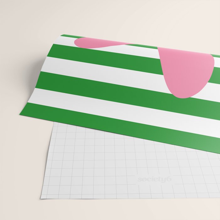 Joyful Flower and Stripes Pop Floral Pink Green White Wrapping Paper Gallery Image 2