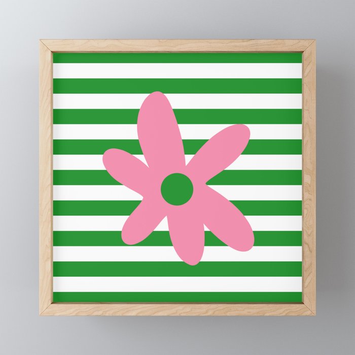 Joyful Flower and Stripes Pop Floral Pink Green White Mini Art Print Gallery Image 1