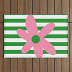 Joyful Flower and Stripes Pop Floral Pink Green White Outdoor Rug Gallery Image 1