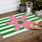Joyful Flower and Stripes Pop Floral Pink Green White Outdoor Rug Gallery Image 2