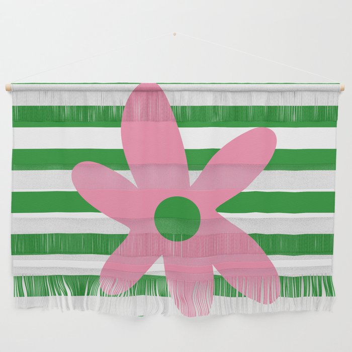 Joyful Flower and Stripes Pop Floral Pink Green White Wall Hanging Gallery Image 1