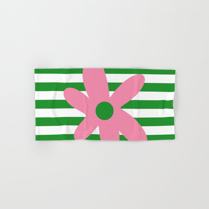 Joyful Flower and Stripes Pop Floral Pink Green White Bath Towel Gallery Image 1