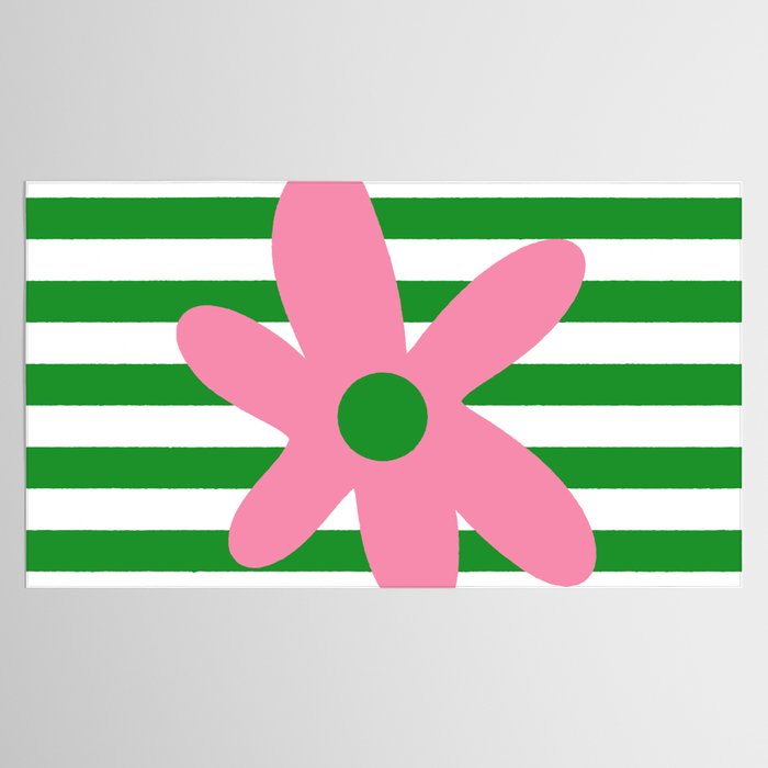 Joyful Flower and Stripes Pop Floral Pink Green White Tablecloth Gallery Image 2